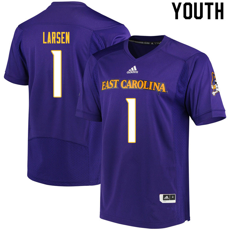 Youth #1 Luke Larsen ECU Pirates College Football Jerseys Sale-Purple - Click Image to Close